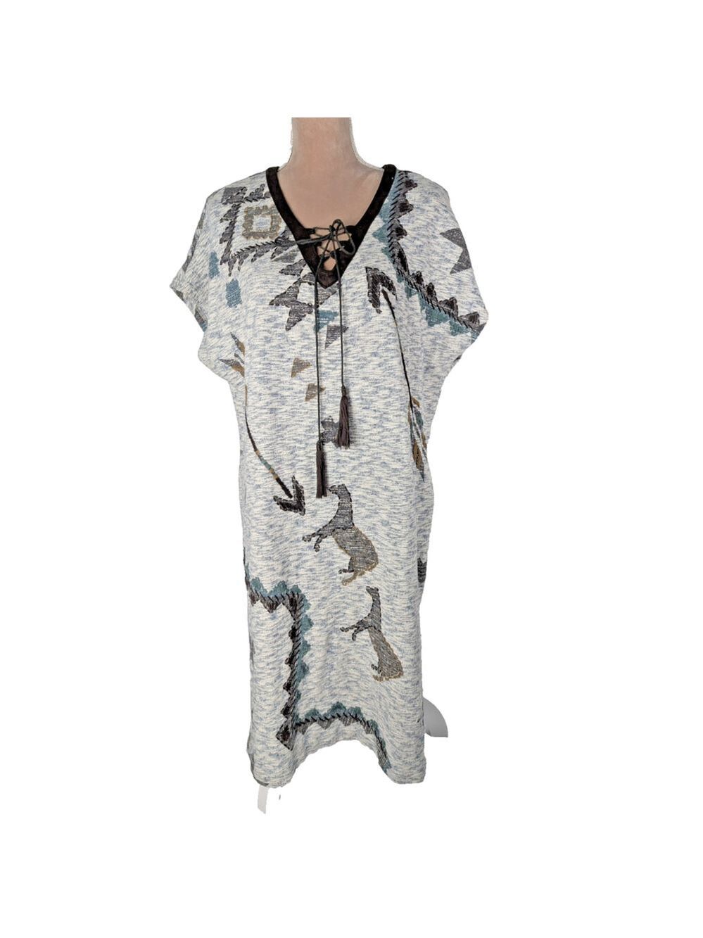 Double D Ranch Embroidered Storyteller Tunic Dress Gray Sz M Western Aztec